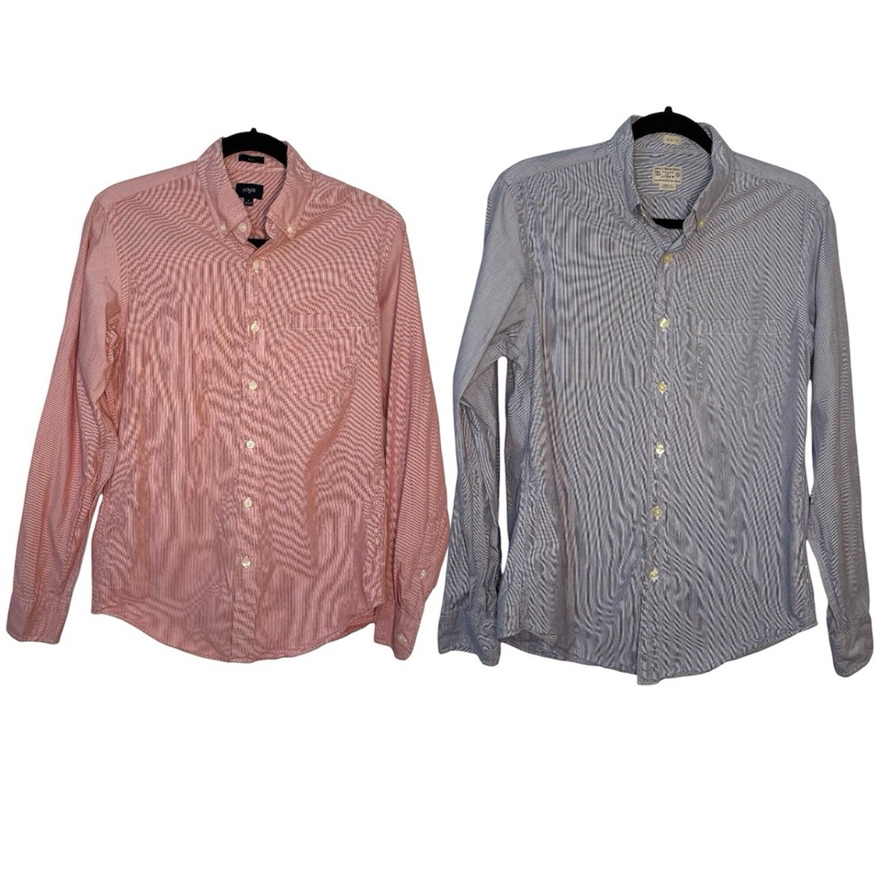 J. Crew Slim Fit Button Up Shirt Mens S Pinstripe Blue Red Bundle Lot of 2